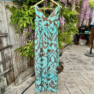 Banana Republic Turquoise and Brown V-Neck Maxi Silk Dress 4